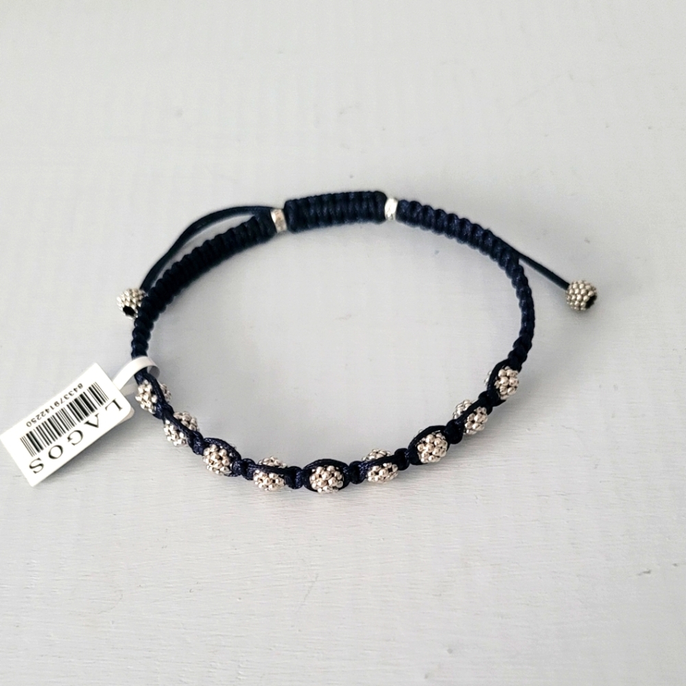 LAGOS Navy Blue Macrame Caviar Sterling Silver Beads Bracelet